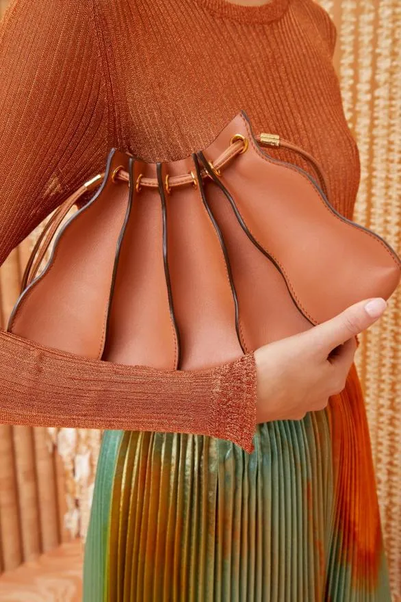 Adria Pleated Wave Clutch Pecan Brown Women Ulla Johnson Handbags Adria Pleated Wave Clutch Pecan Brown Women Ulla Johnson Handbags