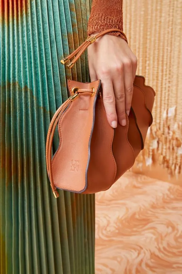 Adria Pleated Wave Clutch Pecan Brown Women Ulla Johnson Handbags Adria Pleated Wave Clutch Pecan Brown Women Ulla Johnson Handbags