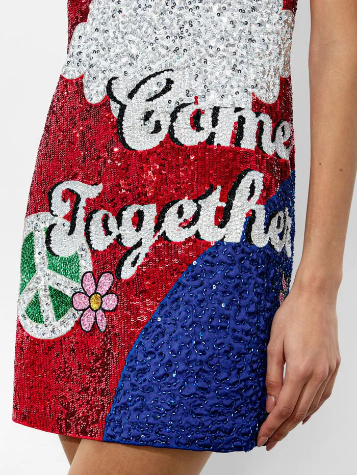 Alice Olivia DRESSES WOMEN AO X THE BEATLES CLYDE SHIFT DRESS Come Together