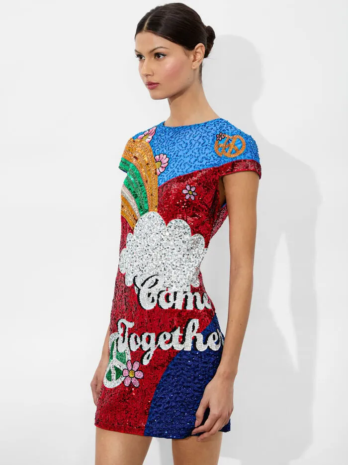Alice Olivia DRESSES WOMEN AO X THE BEATLES CLYDE SHIFT DRESS Come Together