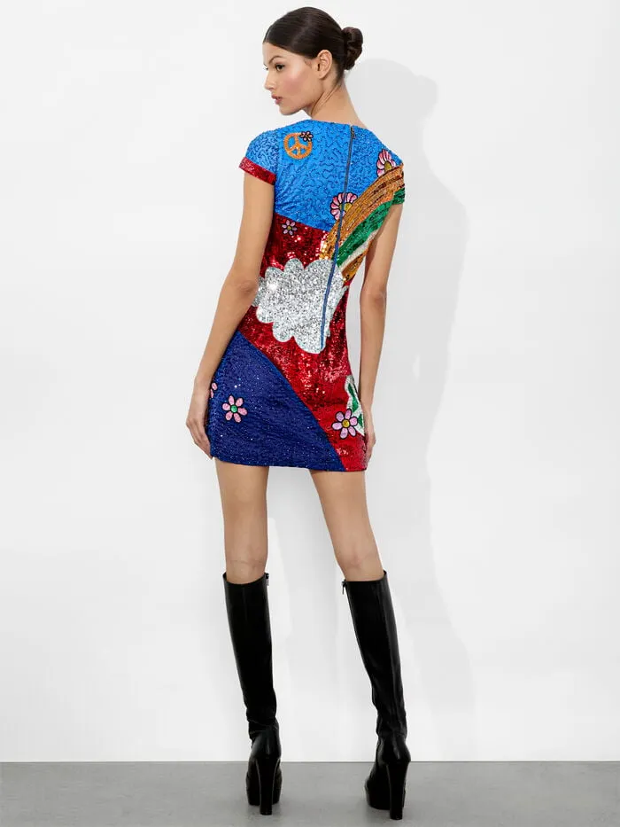 Alice Olivia DRESSES WOMEN AO X THE BEATLES CLYDE SHIFT DRESS Come Together