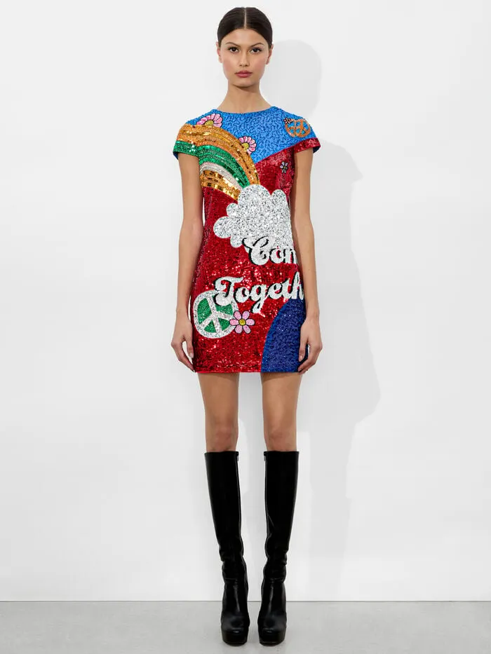Alice Olivia DRESSES WOMEN AO X THE BEATLES CLYDE SHIFT DRESS Come Together