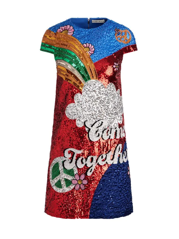 Alice Olivia DRESSES WOMEN AO X THE BEATLES CLYDE SHIFT DRESS Come Together