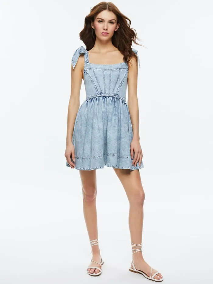 Alice Olivia DRESSES WOMEN AMINA CORSET DENIM DRESS Fae Ultra Light Blue
