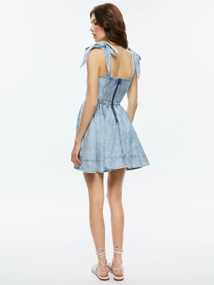 Alice Olivia DRESSES WOMEN AMINA CORSET DENIM DRESS Fae Ultra Light Blue