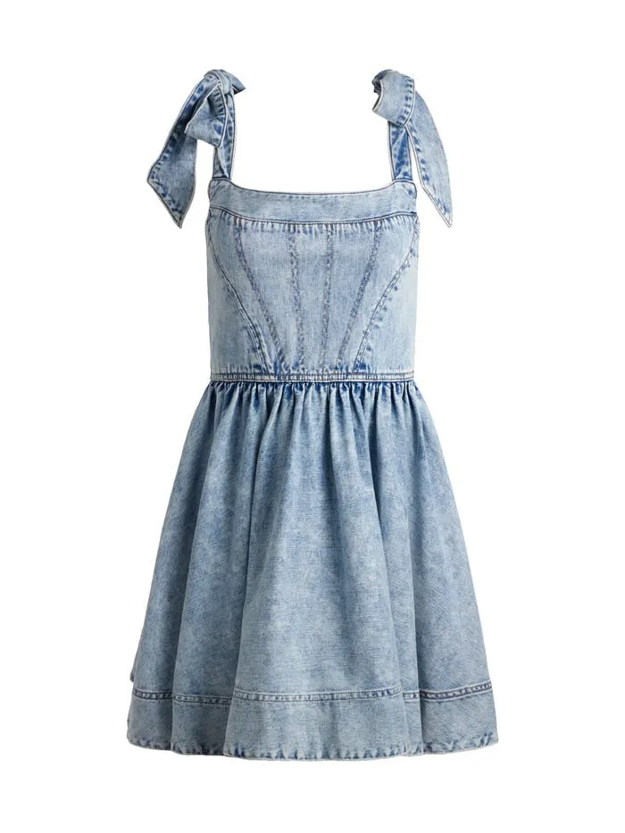 Alice Olivia DRESSES WOMEN AMINA CORSET DENIM DRESS Fae Ultra Light Blue