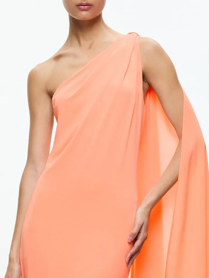 Alice Olivia DRESSES WOMEN ANJA ONE SHOULDER DRAPED MAXI DRESS Coral