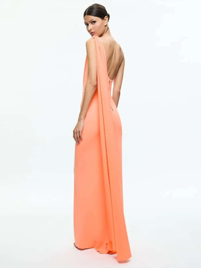 Alice Olivia DRESSES WOMEN ANJA ONE SHOULDER DRAPED MAXI DRESS Coral