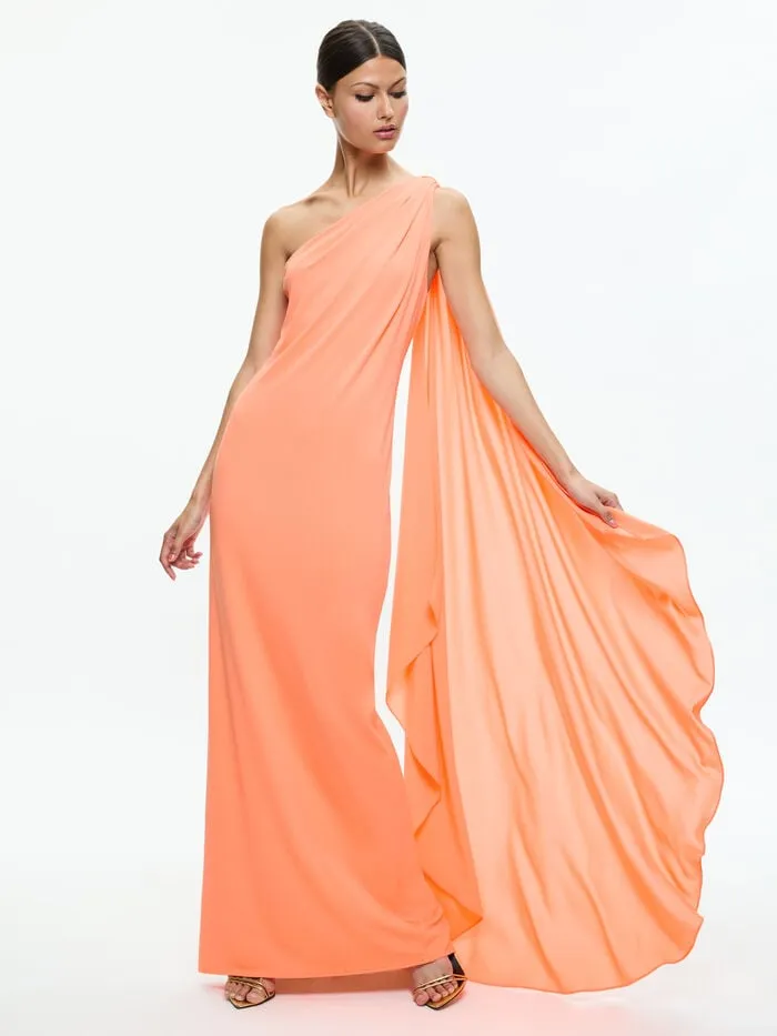 Alice Olivia DRESSES WOMEN ANJA ONE SHOULDER DRAPED MAXI DRESS Coral