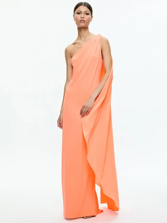 Alice Olivia DRESSES WOMEN ANJA ONE SHOULDER DRAPED MAXI DRESS Coral