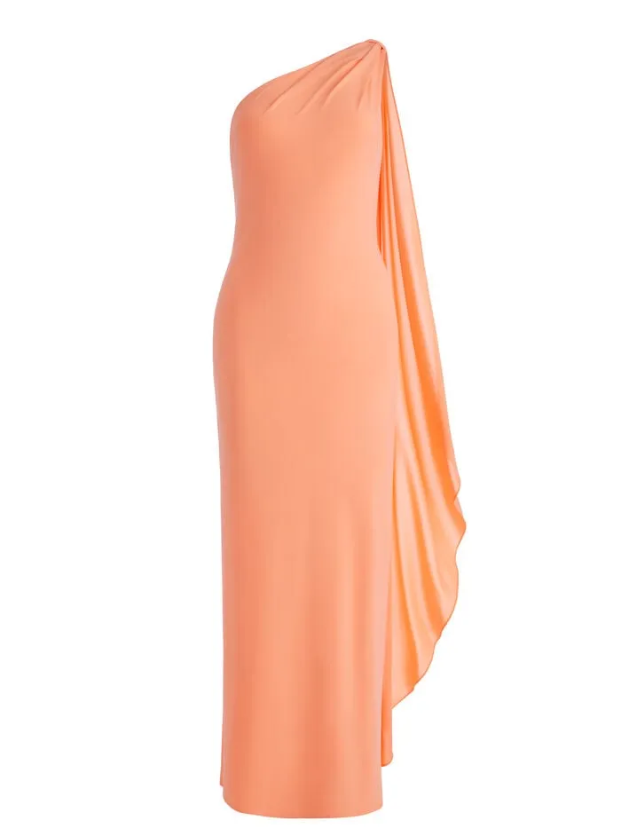 Alice Olivia DRESSES WOMEN ANJA ONE SHOULDER DRAPED MAXI DRESS Coral
