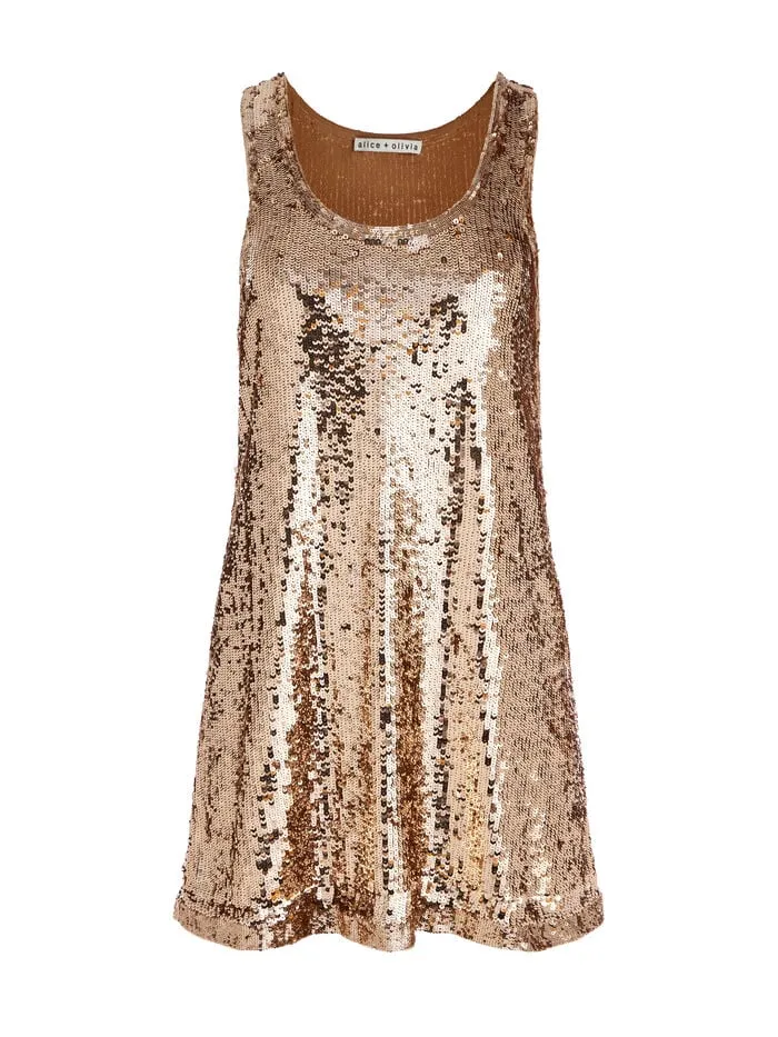 Alice Olivia DRESSES WOMEN AVRIL SEQUIN MINI TANK DRESS Tanandbronze