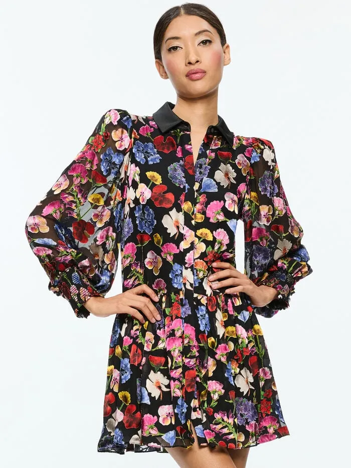 Alice Olivia DRESSES WOMEN BERTHA MINI SHIRT DRESS Timeless Blossom