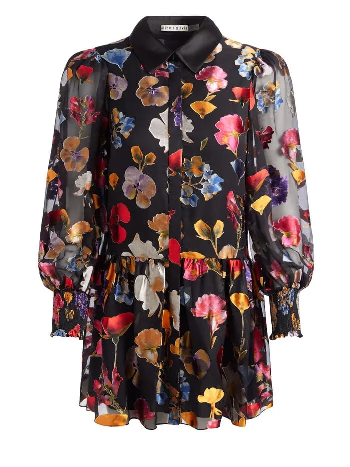 Alice Olivia DRESSES WOMEN BERTHA MINI SHIRT DRESS Timeless Blossom