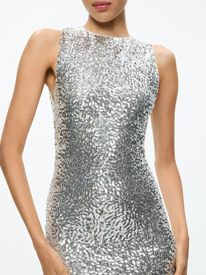Alice Olivia DRESSES WOMEN CELIA COWL BACK DRESS Champagneandpale Silver