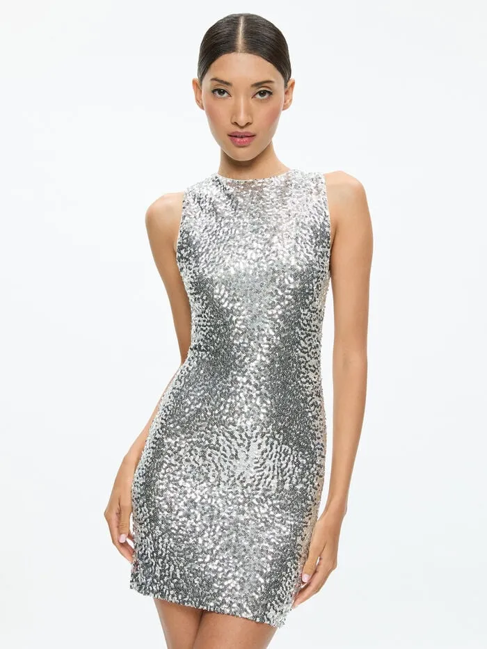 Alice Olivia DRESSES WOMEN CELIA COWL BACK DRESS Champagneandpale Silver