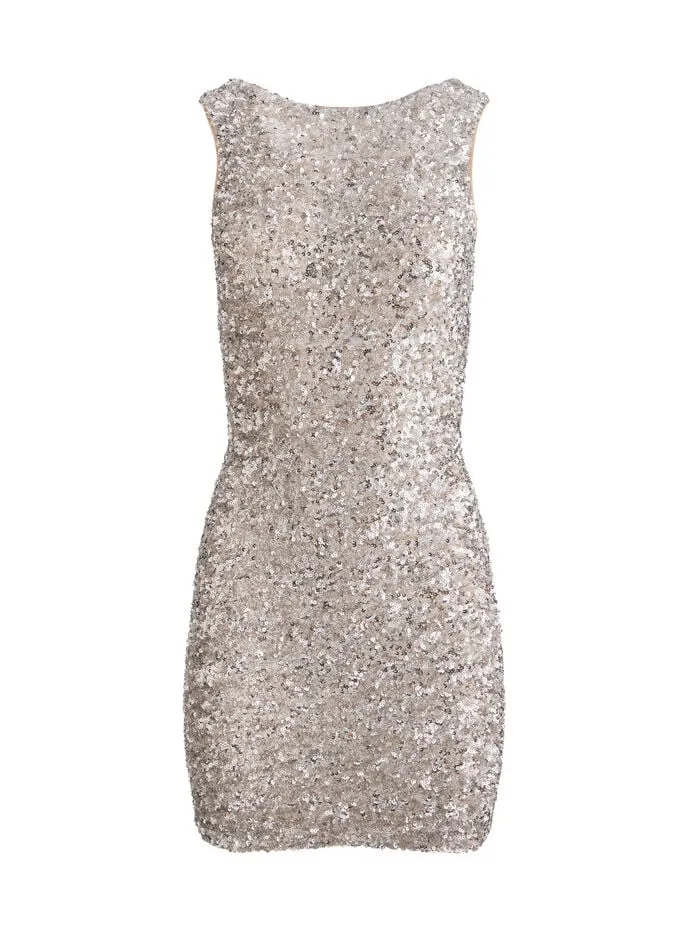 Alice Olivia DRESSES WOMEN CELIA COWL BACK DRESS Champagneandpale Silver