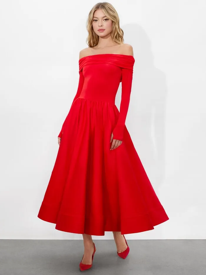 Alice Olivia DRESSES WOMEN CHARA FLARED MIDI DRESS Bright Ruby