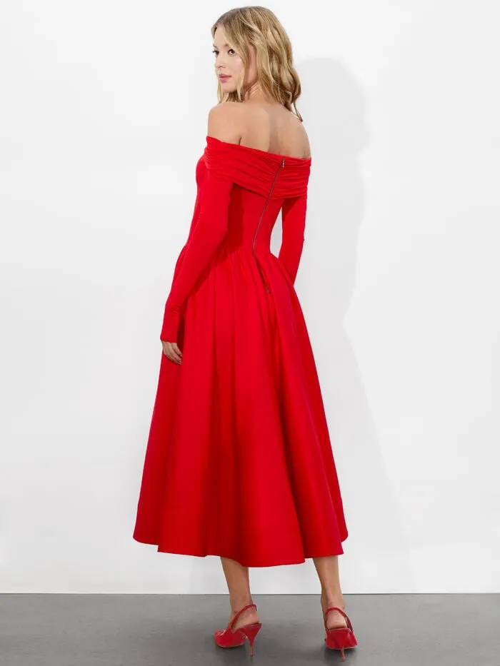 Alice Olivia DRESSES WOMEN CHARA FLARED MIDI DRESS Bright Ruby