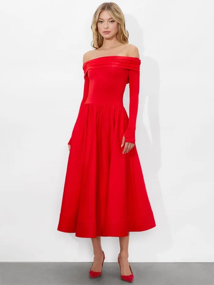 Alice Olivia DRESSES WOMEN CHARA FLARED MIDI DRESS Bright Ruby