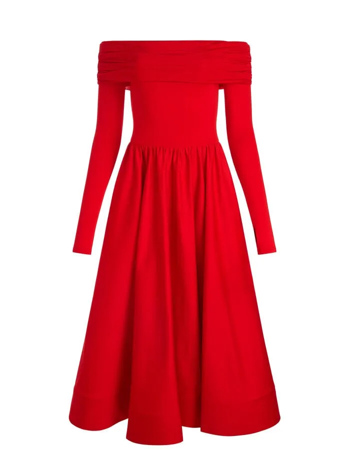 Alice Olivia DRESSES WOMEN CHARA FLARED MIDI DRESS Bright Ruby