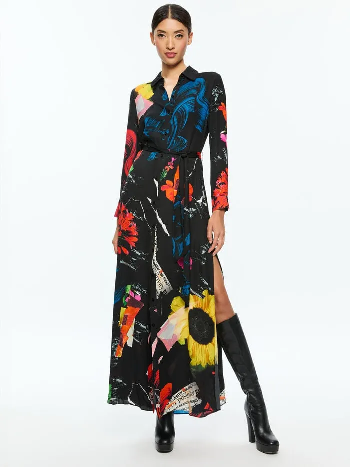 Alice Olivia DRESSES WOMEN CHASSIDY MAXI SHIRT DRESS Azalea Floral