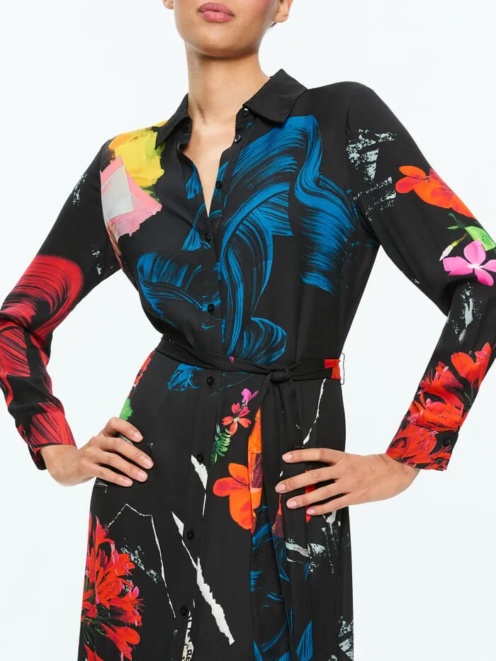 Alice Olivia DRESSES WOMEN CHASSIDY MAXI SHIRT DRESS Azalea Floral