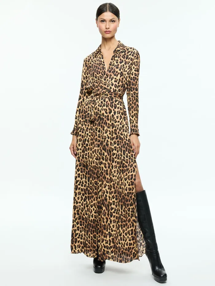 Alice Olivia DRESSES WOMEN CHASSIDY MAXI SHIRT DRESS Spotted Leopard Dark Tan