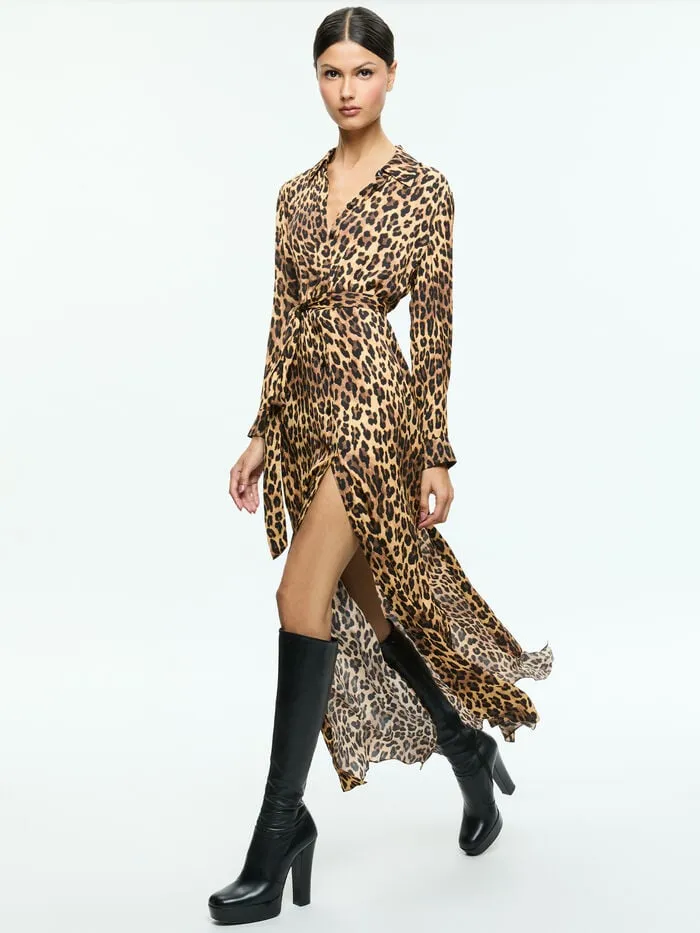 Alice Olivia DRESSES WOMEN CHASSIDY MAXI SHIRT DRESS Spotted Leopard Dark Tan