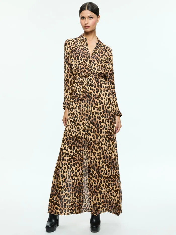 Alice Olivia DRESSES WOMEN CHASSIDY MAXI SHIRT DRESS Spotted Leopard Dark Tan
