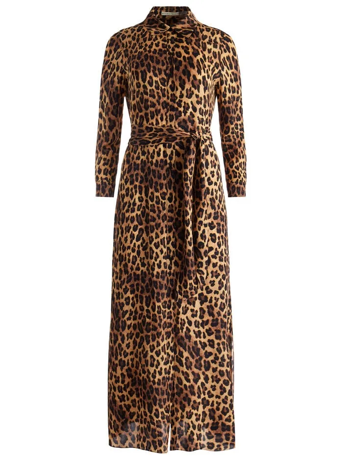 Alice Olivia DRESSES WOMEN CHASSIDY MAXI SHIRT DRESS Spotted Leopard Dark Tan