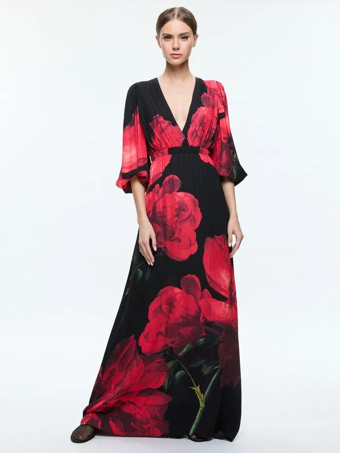 Alice Olivia DRESSES WOMEN CLARISSA MAXI DRESS Peony Petals Bright Ruby