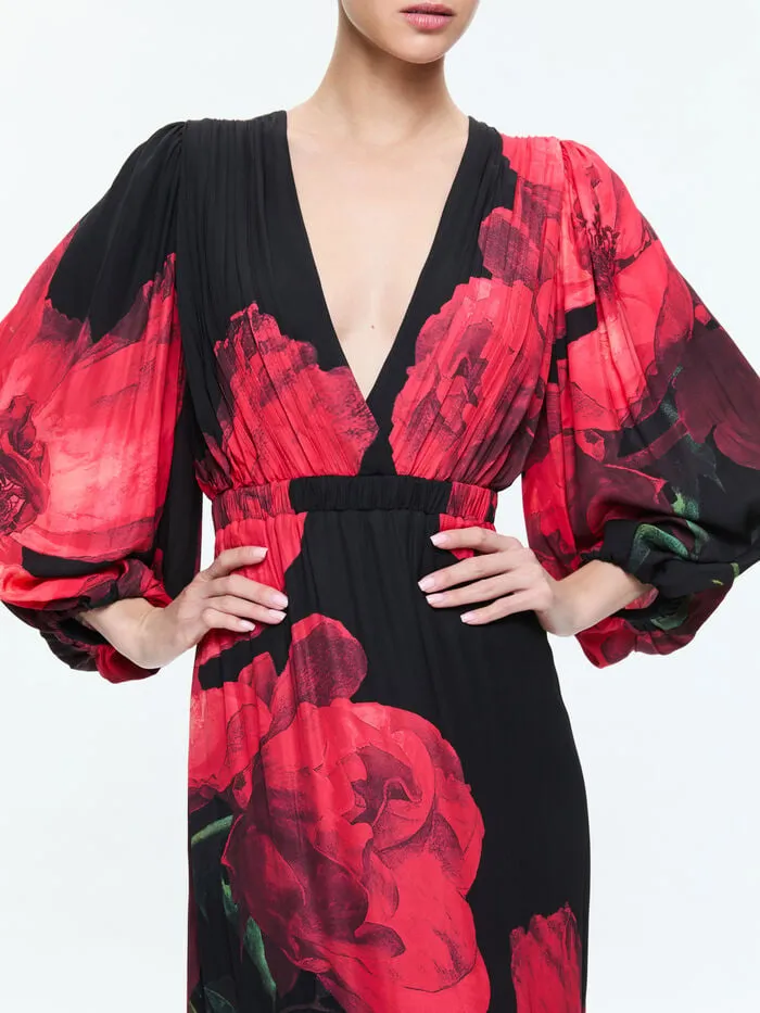 Alice Olivia DRESSES WOMEN CLARISSA MAXI DRESS Peony Petals Bright Ruby