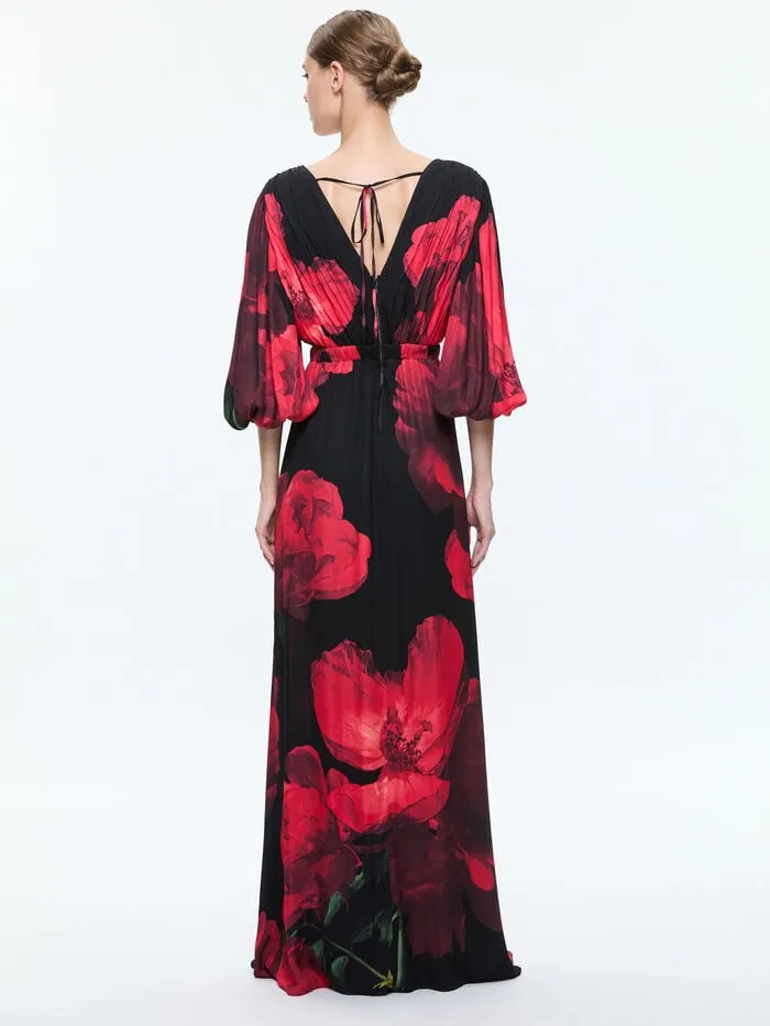 Alice Olivia DRESSES WOMEN CLARISSA MAXI DRESS Peony Petals Bright Ruby
