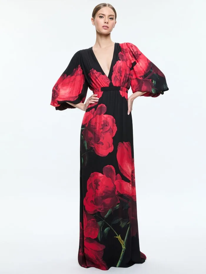 Alice Olivia DRESSES WOMEN CLARISSA MAXI DRESS Peony Petals Bright Ruby