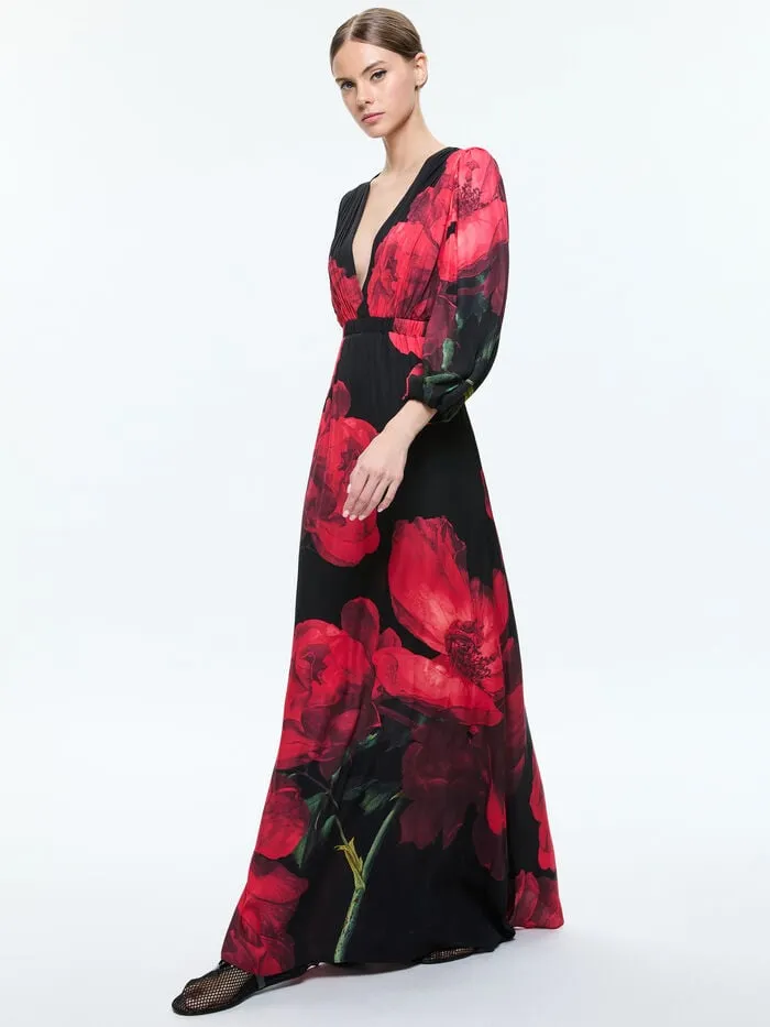 Alice Olivia DRESSES WOMEN CLARISSA MAXI DRESS Peony Petals Bright Ruby