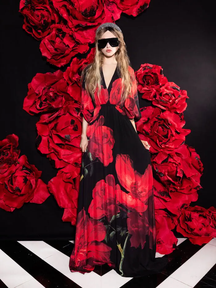 Alice Olivia DRESSES WOMEN CLARISSA MAXI DRESS Peony Petals Bright Ruby