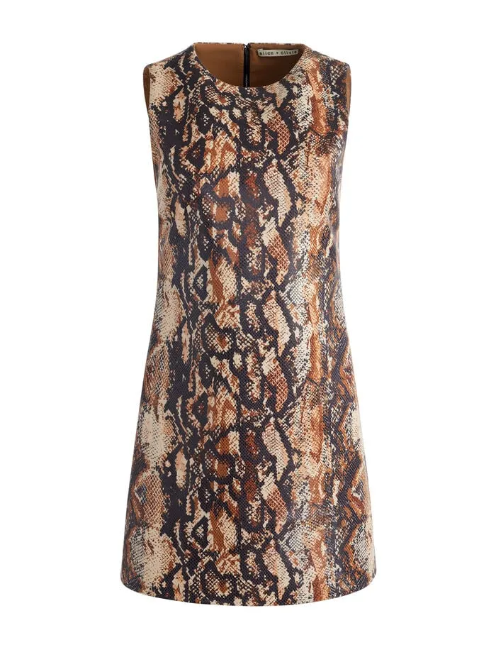 Alice Olivia DRESSES WOMEN CLYDE VEGAN MINI DRESS Camelandblack Snake