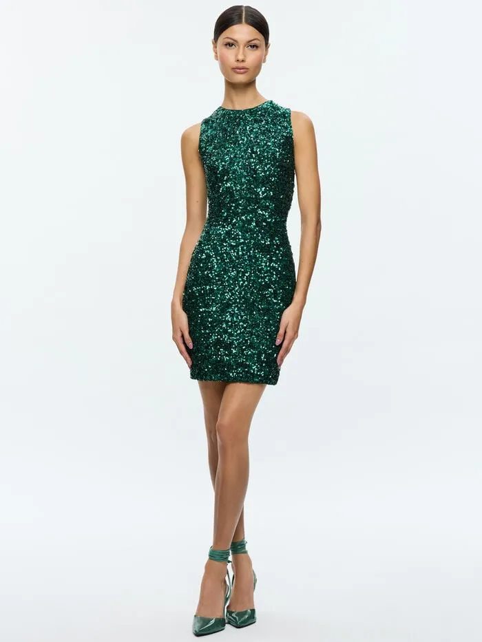 Alice Olivia DRESSES WOMEN COLEY SEQUIN MINI DRESS Forest Green