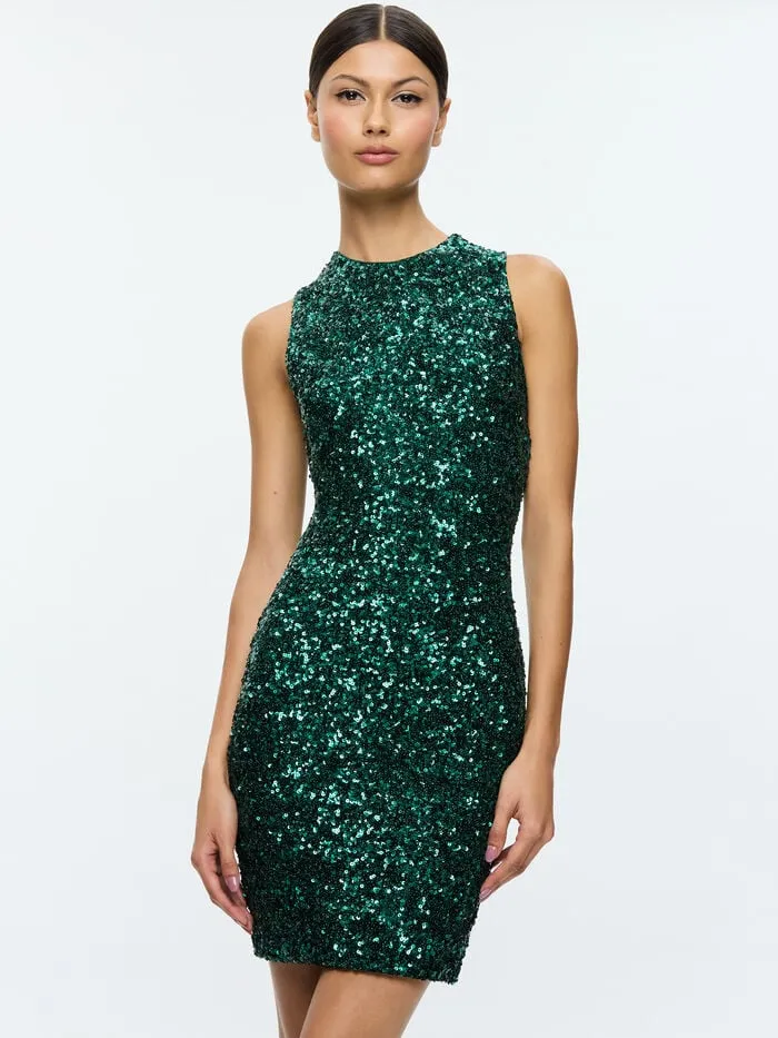 Alice Olivia DRESSES WOMEN COLEY SEQUIN MINI DRESS Forest Green