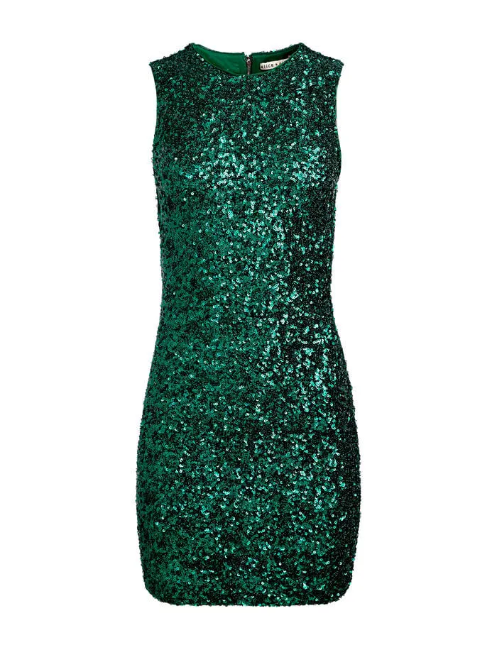 Alice Olivia DRESSES WOMEN COLEY SEQUIN MINI DRESS Forest Green