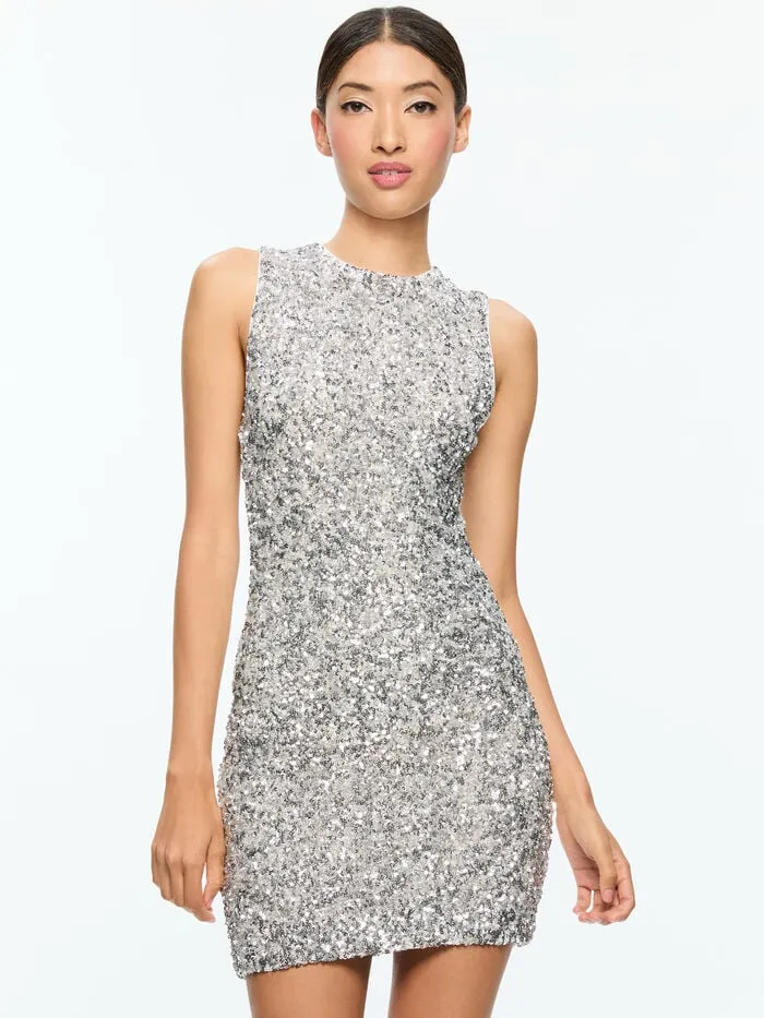 Alice Olivia DRESSES WOMEN COLEY SEQUIN MINI DRESS Silver