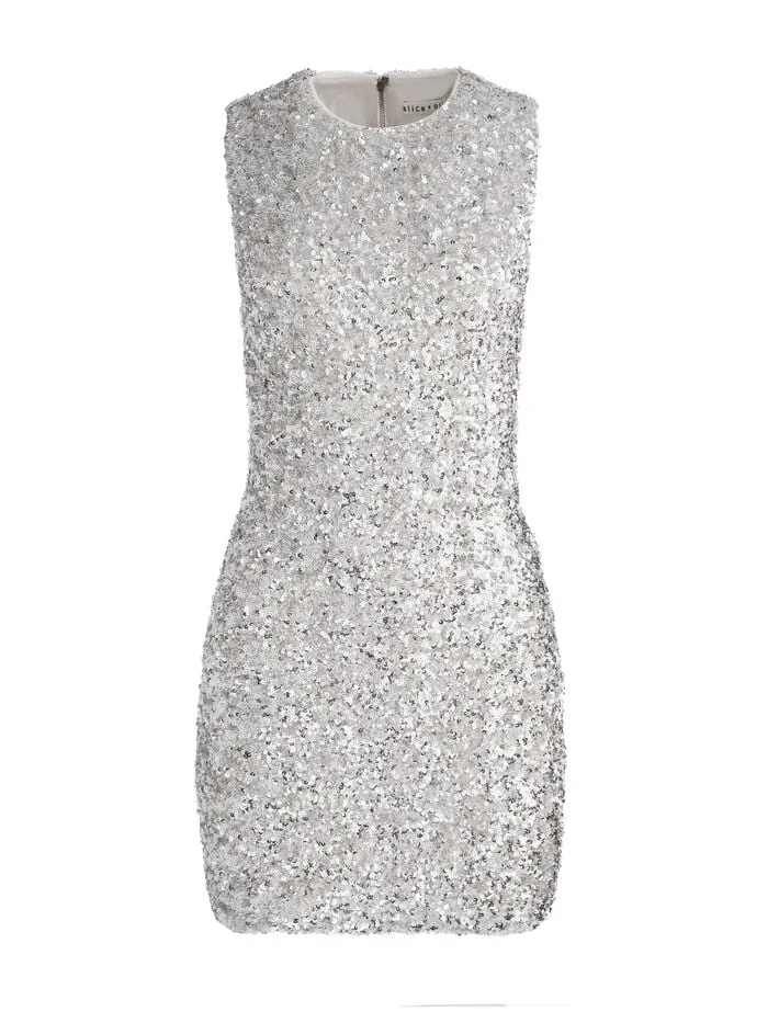 Alice Olivia DRESSES WOMEN COLEY SEQUIN MINI DRESS Silver