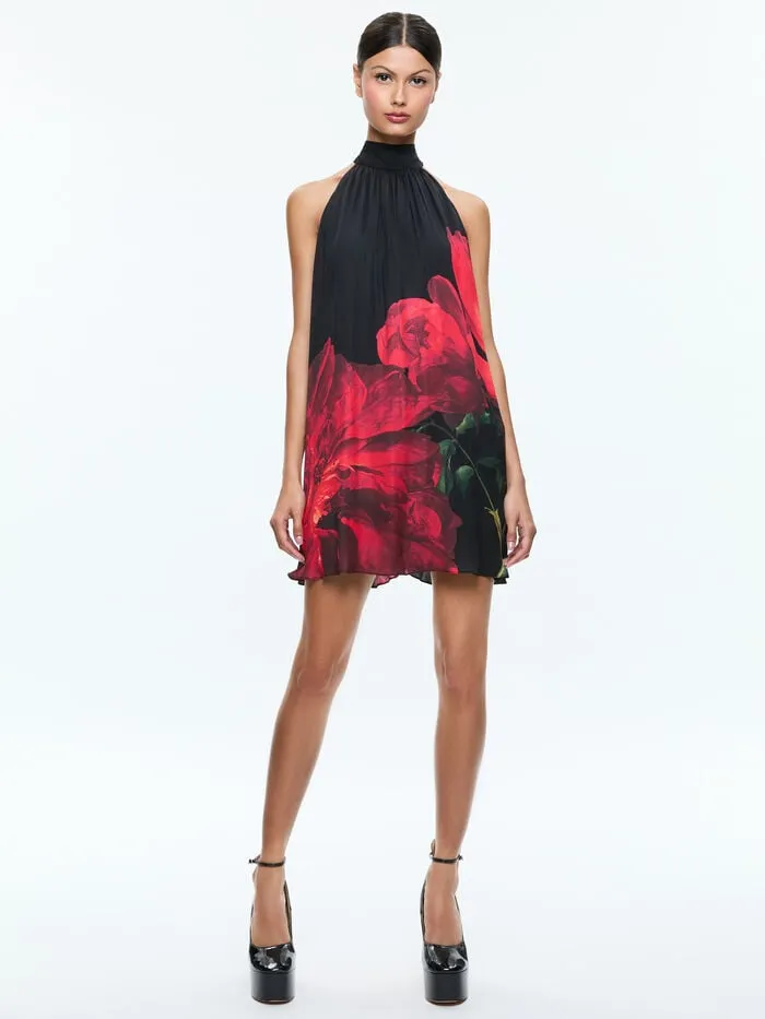 Alice Olivia DRESSES WOMEN CORINE MINI DRESS Peony Petals Bright Ruby