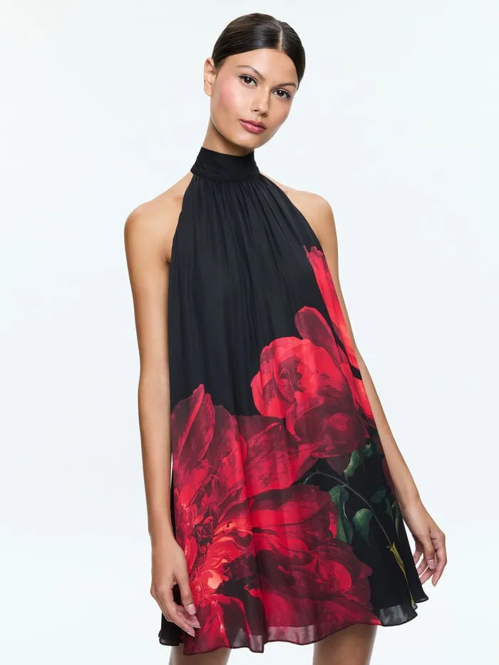 Alice Olivia DRESSES WOMEN CORINE MINI DRESS Peony Petals Bright Ruby