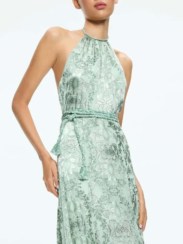 Alice Olivia DRESSES WOMEN DANIKA HALTER MAXI DRESS WITH BELT Vanity Pistachio