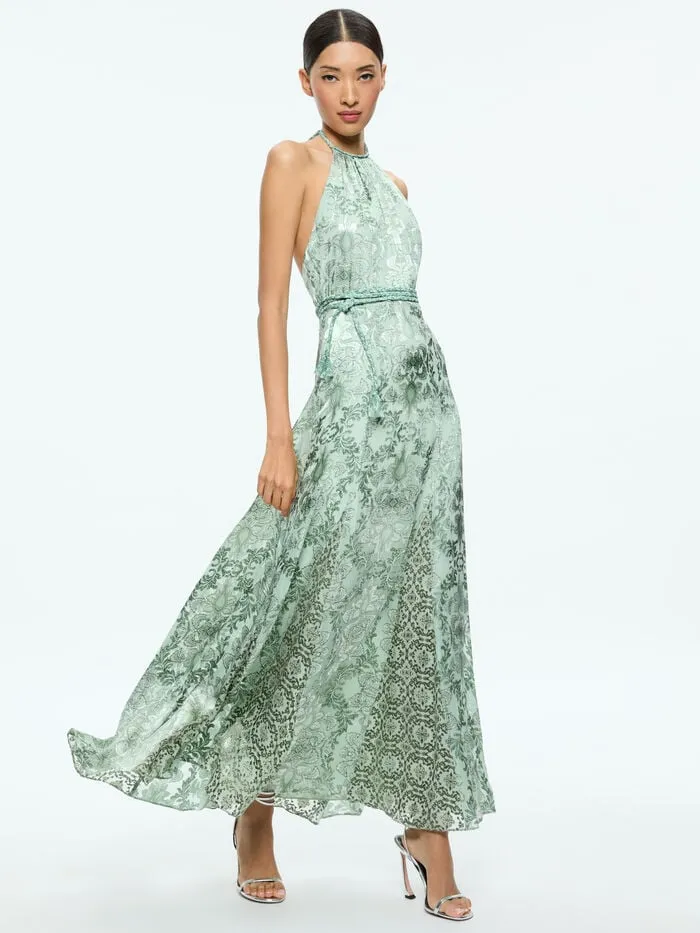 Alice Olivia DRESSES WOMEN DANIKA HALTER MAXI DRESS WITH BELT Vanity Pistachio