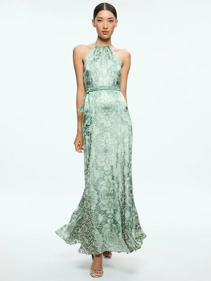 Alice Olivia DRESSES WOMEN DANIKA HALTER MAXI DRESS WITH BELT Vanity Pistachio