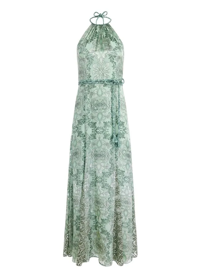 Alice Olivia DRESSES WOMEN DANIKA HALTER MAXI DRESS WITH BELT Vanity Pistachio