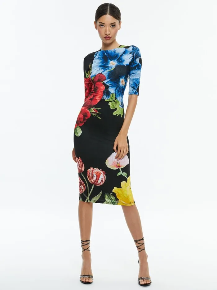 Alice Olivia DRESSES WOMEN DELORA CREW NECK MIDI DRESS Le Parisien Black